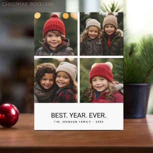 Cartão Postal De Festividades 4 Colagem de Fotos - Branco Preto - Melhor Ano De