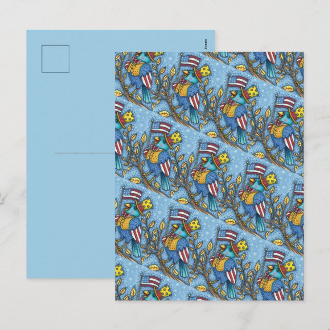 CARTÃO POSTAL DE FESTIVIDADES 4 DE JULHO BLUEBIRD TWEET, AMERICAN FLAG EUA (Frente/Verso)