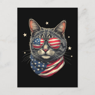 Cartão Postal De Festividades 4 de julho Meowica American Flag Cat