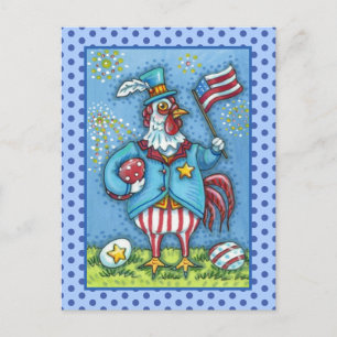 CARTÃO POSTAL DE FESTIVIDADES 4 DE JULHO ROOSTER, FRANGO PATRIÓTICO ENGRAÇADO