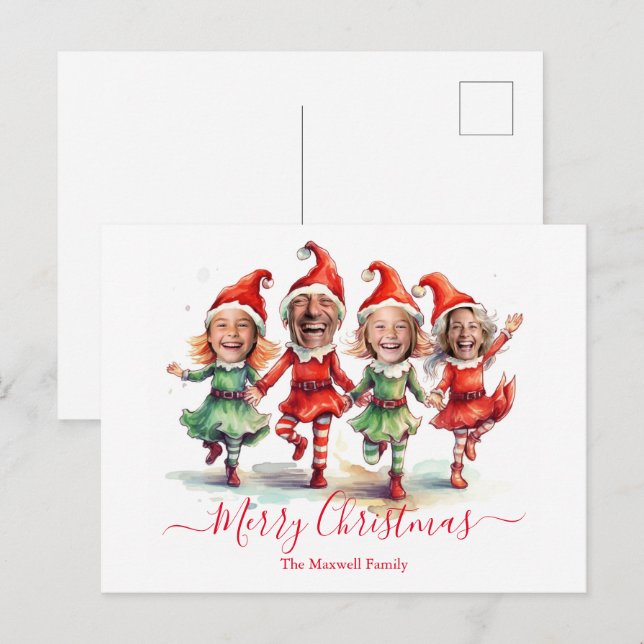 Cartão Postal De Festividades 4 Fotos dos elfos de Natal (Frente/Verso)