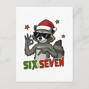 Cartão Postal De Festividades 6 7 Seis Sete Mão Gen Z Alpha Guaxinim Natal