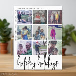 Cartão Postal De Festividades 9 Deslocamento de fotos - Feriados felizes Pretos<br><div class="desc">Design FRONT: Uma colagem de 9 fotos em uma grade simples para destacar muitas fotos do ano passado. A grade de fotos está fora do centro com os nomes da família fazer uma borda ao redor da colagem de fotos. Um olhar moderno para um cartão com fotos de feriado com...</div>