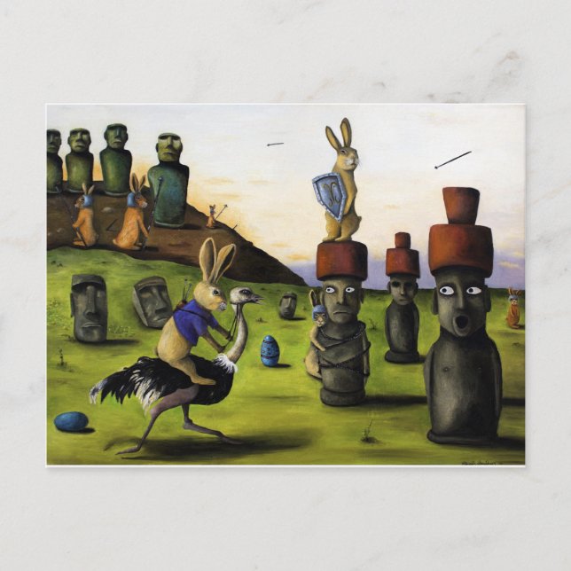 Cartão Postal De Festividades A Batalha sobre a Ilha da Páscoa (Frente)