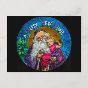 Cartão Postal De Festividades A Happy New Year Vintage Father Time Baby New Year