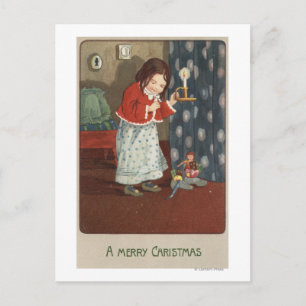 Cartão Postal De Festividades A Merry ChristmasGirl Holding a Candlestick
