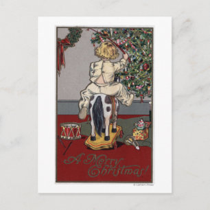 Cartão Postal De Festividades A Merry ChristmasKid on a Rocking Horse
