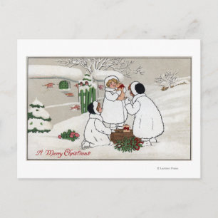 Cartão Postal De Festividades A Merry ChristmasPeople Holding Piglets