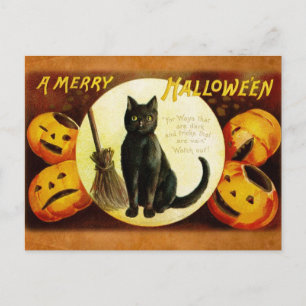 Cartão Postal De Festividades A Merry Halloween from the Black Cat