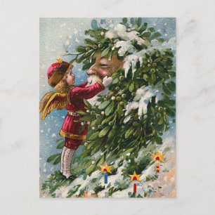 Cartão Postal De Festividades "A Mistletoe Kiss for Santa"