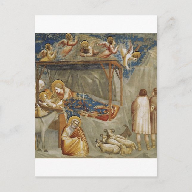 Cartão Postal De Festividades A Natividade do Cristo de Jesus por Giotto (Frente)