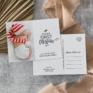 Cartão Postal De Festividades A primeira foto de Natal do bebê da árvore de Nata