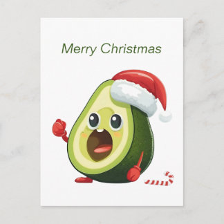 Cartão Postal De Festividades Abacate engraçado de Natal com chapéu de Papai Noe