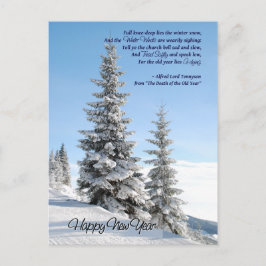 Cartão Postal De Festividades Abeto do dia do ano novo com poema de Tennyson