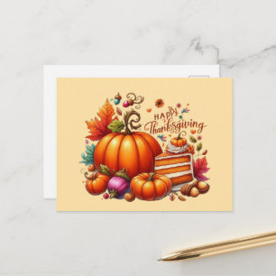 Cartão Postal De Festividades Abóbora fofa de Ação de Graças feliz