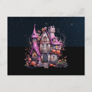 Cartão Postal De Festividades Abóboras de Casa Assombrada Noite Estrelada Hallow