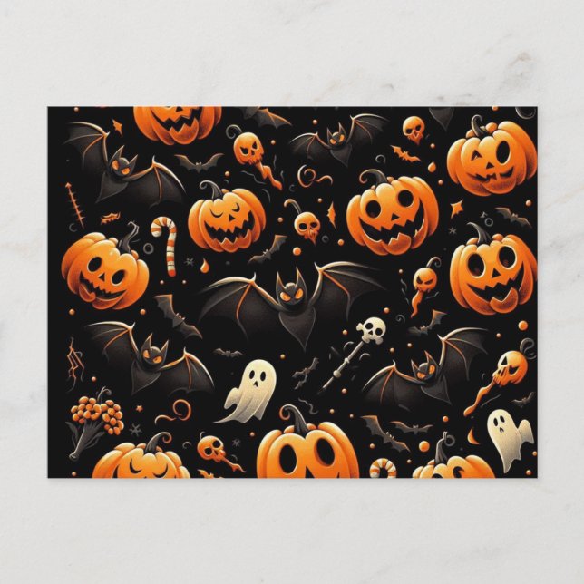 Cartão Postal De Festividades Abóboras e morcegos (Frente)