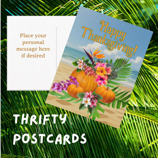 Cartão Postal De Festividades Abóboras Flores Tropicais Praia