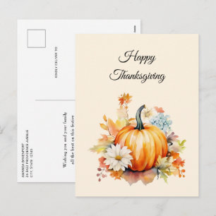 Cartão Postal De Festividades Abóboras Laranjas e Flores Outono Dia de Ação de G