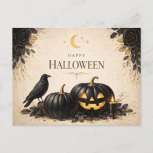 Cartão Postal De Festividades Abóboras Pretas Elegantes Halloween Gótico