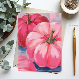 Cartão Postal De Festividades Abóboras Rosa Bonitas Aquarela
