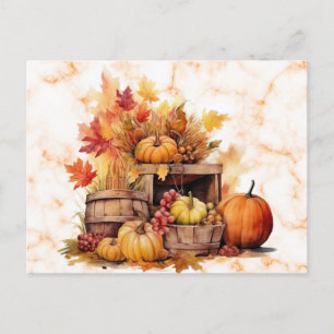 Cartão Postal De Festividades Abóboras Uvas Folhas Outono Halloween