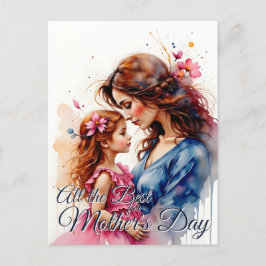 Cartão Postal De Festividades Abraço do Dia das Mães em Estilo Floral Aquarela