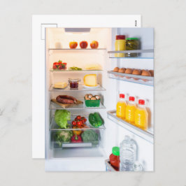 Cartão Postal De Festividades Abrir o frigorífico cheio de comida