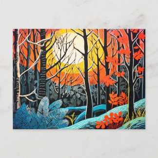 Cartão Postal De Festividades Abstração em um inverno de Linocut cativante