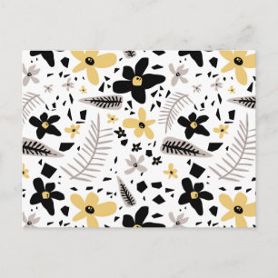 Cartão Postal De Festividades Abstrato Black Yellow Cinza Floral Sem Costura Pad