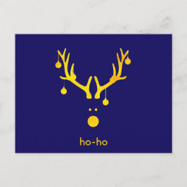 Cartão Postal De Festividades Abstrato de ouro engraçado, renas de Natal em azul