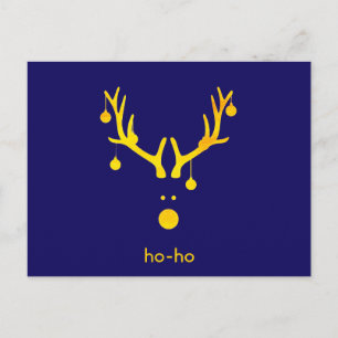 Cartão Postal De Festividades Abstrato de ouro engraçado, renas de Natal em azul