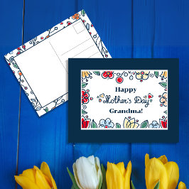 Cartão Postal De Festividades Abstrato Minimalista Flores Dia de as mães Azul