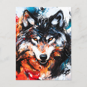 Cartão Postal De Festividades Abstrato Wild Spirit Wolf