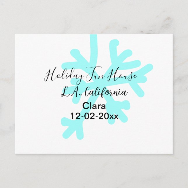 Cartão Postal De Festividades Acampamento de férias casa lugar data flocos de ne (Frente)