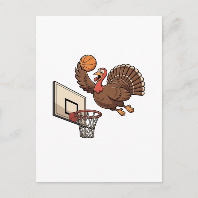 Cartão Postal De Festividades Ação de Graças à Turquia Dunking Basball Engraçado (Frente)