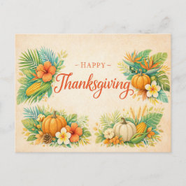 Cartão Postal De Festividades Ação de Graças Floral de Abóbora de Outono Tropica