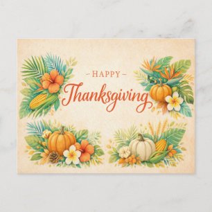 Cartão Postal De Festividades Ação de Graças Floral de Abóbora de Outono Tropica