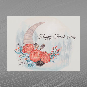 Cartão Postal De Festividades Ação de Graças Laranja Strawflower Moon Floral