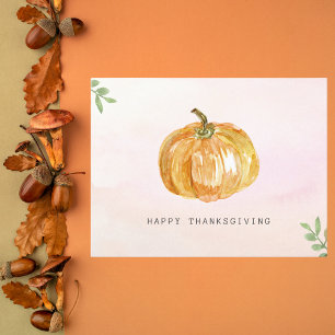 Cartão Postal De Festividades Ação de Graças Minimalista da Aquarela Pumpkin