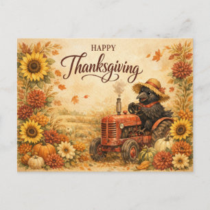 Cartão Postal De Festividades Ação de Graças Trator Corvo Outono Caprichoso