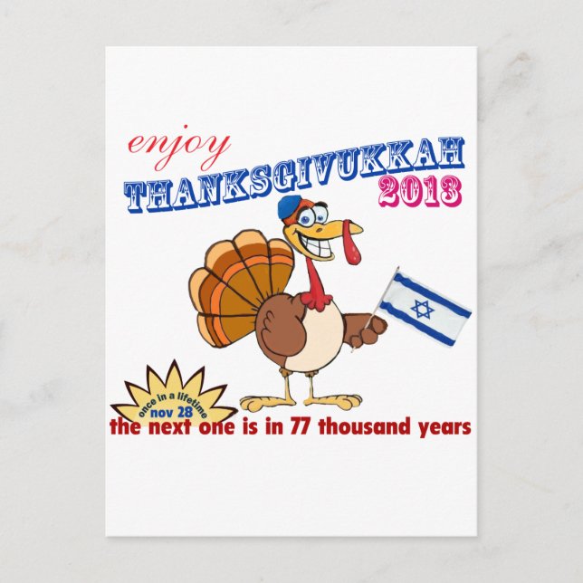 Cartão Postal De Festividades Acção de graças e Hanukkah.  Thanksgivukkah (Frente)