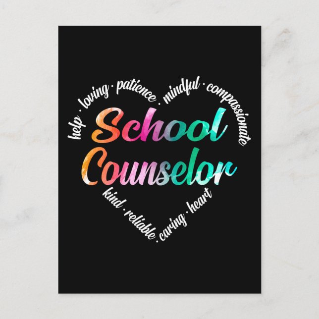 Cartão Postal De Festividades Aconselhador Escolar Coração Palavra Cloud Waterco (Frente)