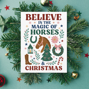 Cartão Postal De Festividades Acredite na Magia dos Cavalos e do Natal