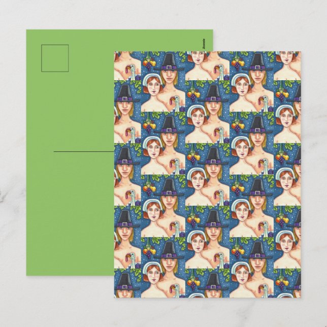 CARTÃO POSTAL DE FESTIVIDADES ADAM & EVE PILGRIMS, BIBLICAL WHIMSY AGRADECIMENTO (Frente/Verso)