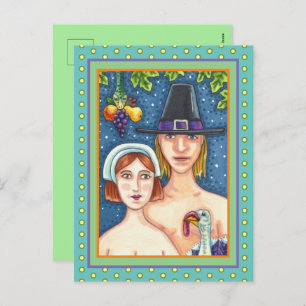CARTÃO POSTAL DE FESTIVIDADES ADAM & EVE PILGRIMS, BIBLICAL WHIMSY AGRADECIMENTO
