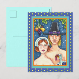 CARTÃO POSTAL DE FESTIVIDADES ADAM & EVE PILGRIMS, BIBLICAL WHIMSY AGRADECIMENTO