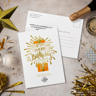 Cartão Postal De Festividades Adicionar logotipo Laranja Presente Dourado Grupo