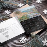 Cartão Postal De Festividades Adicionar logotipo Monet Art Painting Calendar 202<br><div class="desc">Nosso calendário de 2025 no cartão postal de feriados pretos elegantes para chic será o promocional perfeito para sua empresa, negócios ou presentes de feriado para seus clientes e funcionários. Além dos melhores votos e de todas as suas informações de contato com o seu logotipo personalizado no verso, apresenta o...</div>