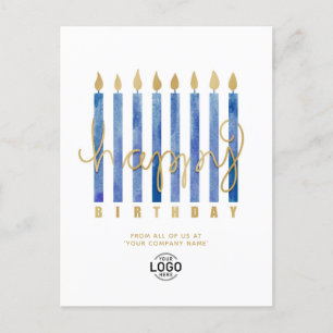 Cartão Postal De Festividades Adicionar Marinho de logotipo Velas Azuis Felizes 